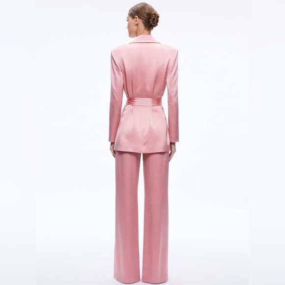 NWT $595 Alice + Olivia Karley Tie Belt Wrap Satin Blazer Coat - Picture 5 of 7